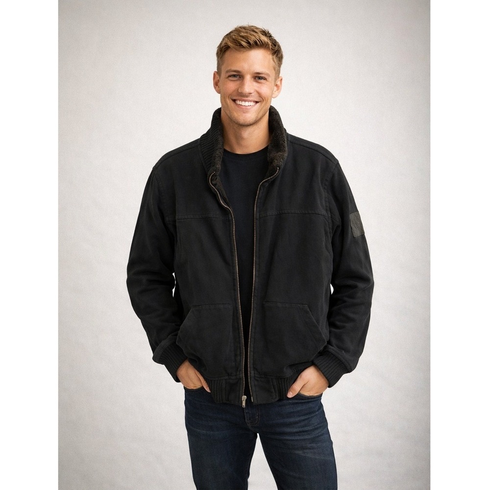 NWT Lucky Brand Mens Sherpa Lined Full Zip Bomber Jacket Black M